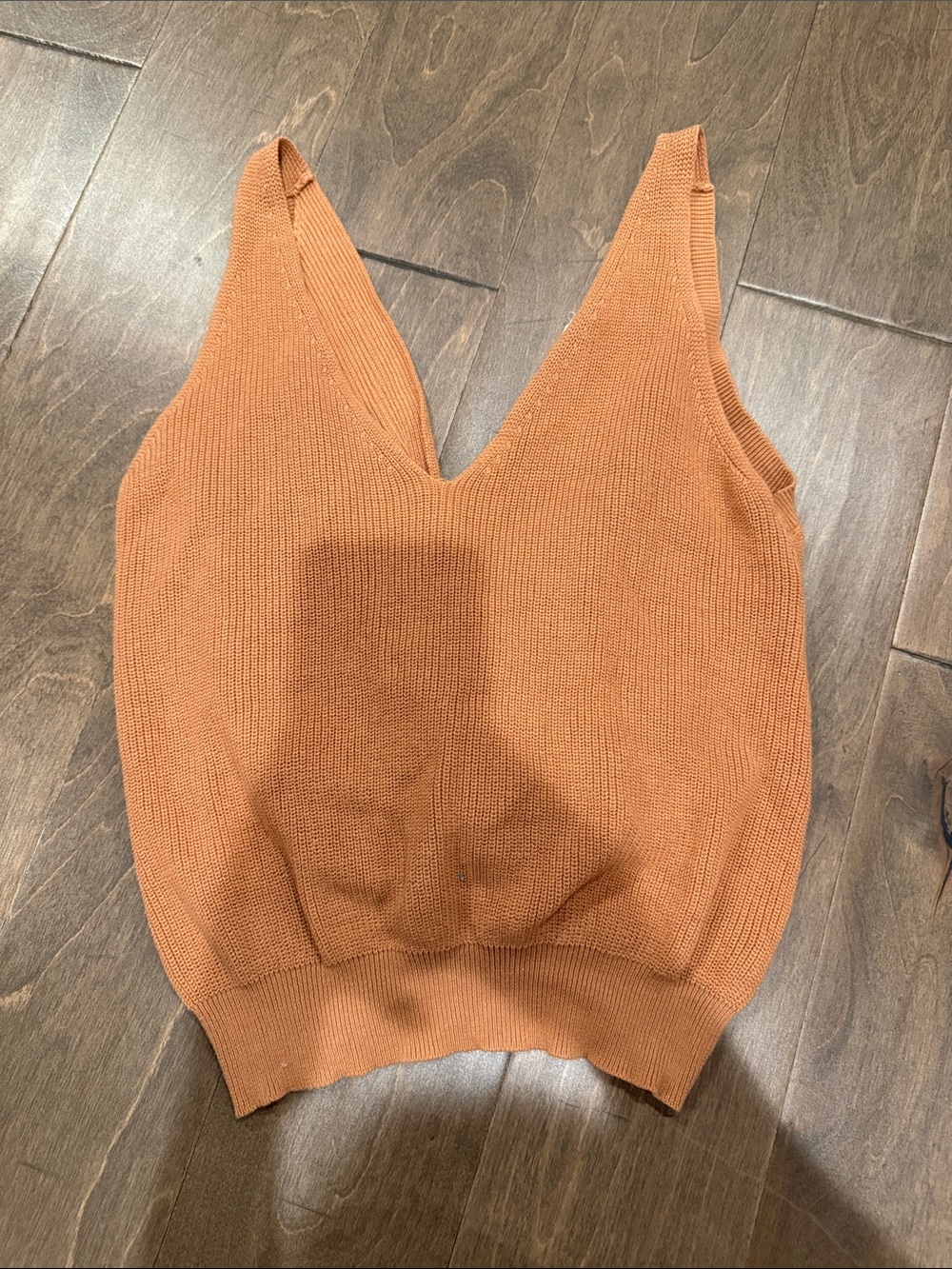 Hem & Thread V-Neck Knit Tank Top - Rust Orange; open v neck back